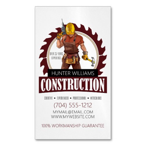 Modern Rustic Professional Construction Builder Business Card Magnet