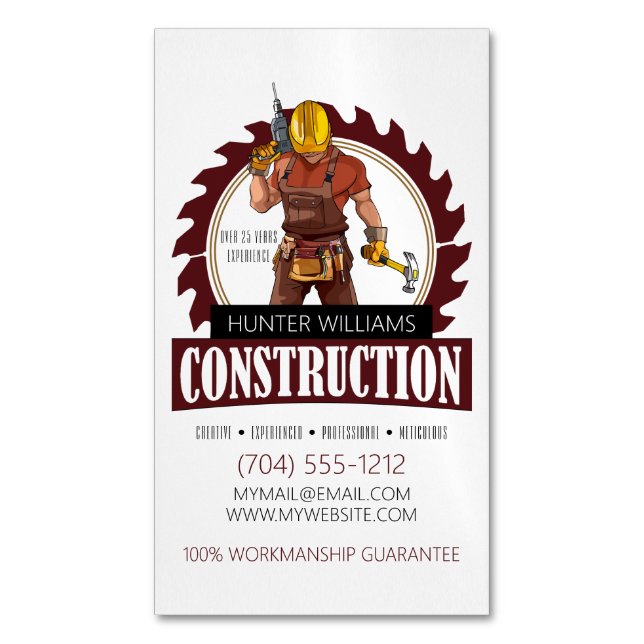 Modern Rustic Professional Construction Builder Business Card Magnet (Front Vertical)