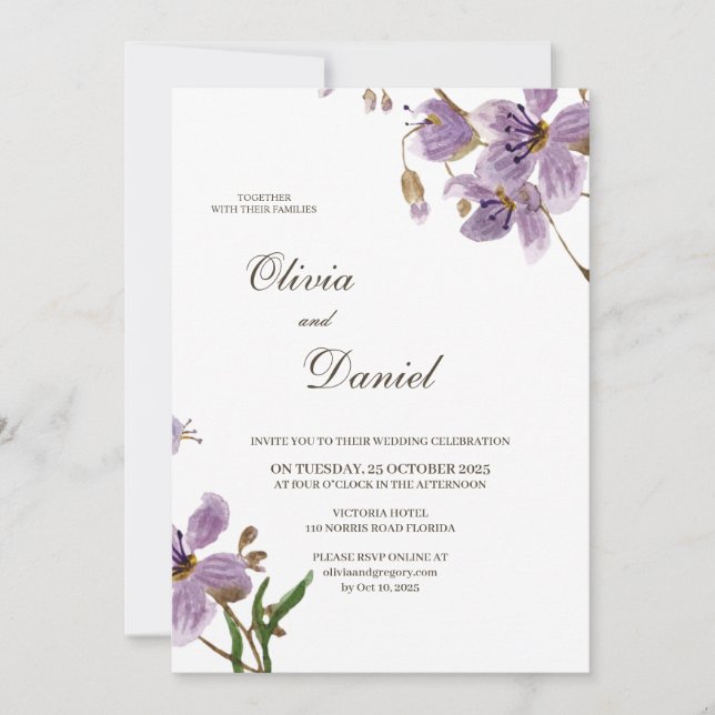 Modern Rustic Purple Flowers Wedding  Invitation (Front)