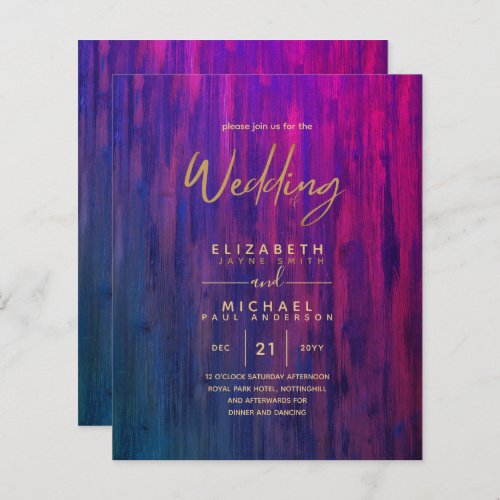 Modern Rustic Purple Gold Budget Wedding Invites