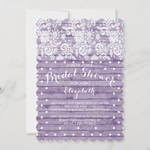 Modern Rustic Purple Lace Bridal Shower Invitation 5" X 7" Invitation Card