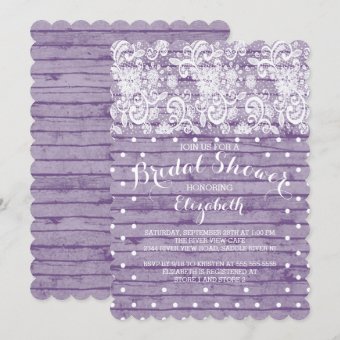 Modern Rustic Purple Lace Bridal Shower Invitation | Zazzle