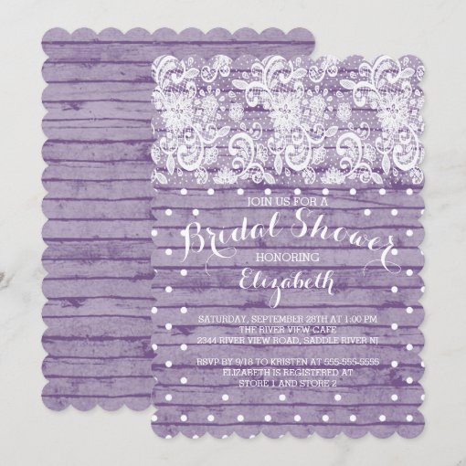 Modern Rustic Purple Lace Bridal Shower Invitation | Zazzle