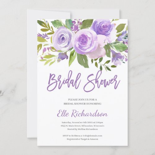 Modern Rustic Purple Wreath Bridal Shower Invitation