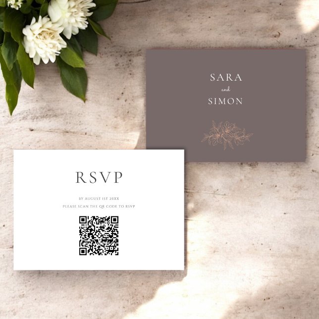 Modern rustic qr code  Wedding RSVP  Card (modern rustic earty tones peach floral qr wedding rsvp card )