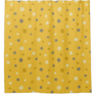 Modern Rustic Random Dots, Gray, Yellow, Mustard Shower Curtain