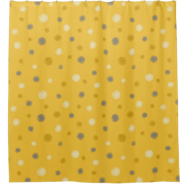 Modern Rustic Random Dots, Gray, Yellow, Mustard Shower Curtain (Front)