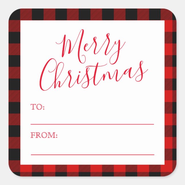 Modern Rustic Red Black Plaid Christmas Gift Tag (Front)