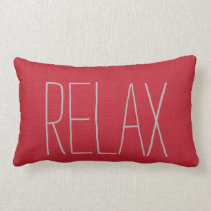 Modern rustic red faux burlap texture Relax script Lumbar Pillow