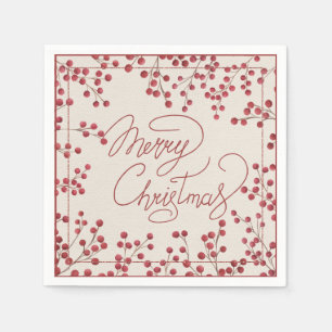 Modern Rustic Red Fire Berry Merry Christmas Napkins