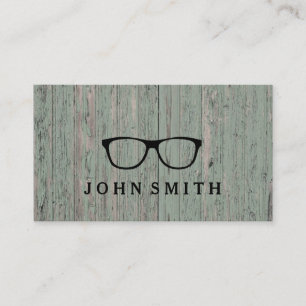 Modern Rustic & Refined Eyeglasses Logo Green Wood Business Card
