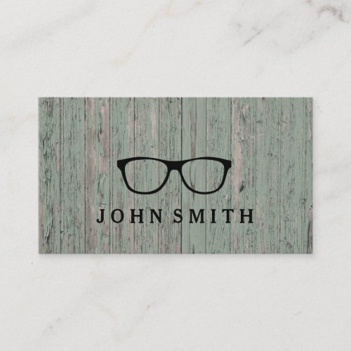 Modern Rustic  Refined Eyeglasses Logo Green Wood Business Card