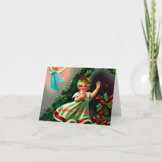 Modern Rustic Religious Cute Angel Christmas  Holiday Card