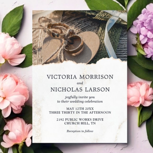 Modern Rustic Rings Photo Wedding Invitation (Creator Uploaded)
