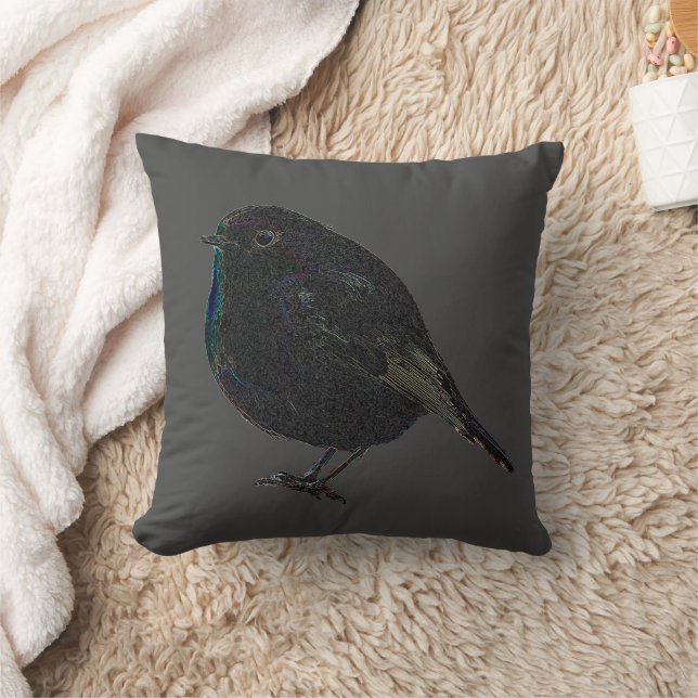 Modern rustic Robin bird on dark gray Throw Pillow (Blanket)