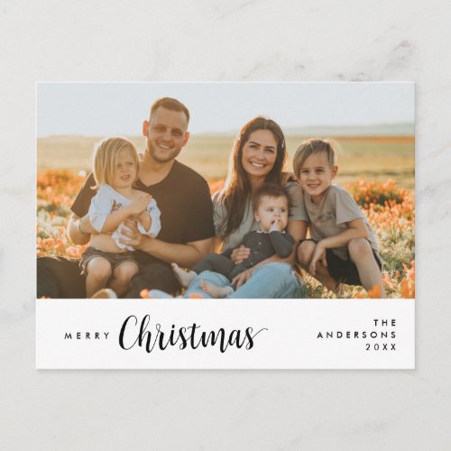 Modern Rustic Romantic Merry Christmas Family Postcard