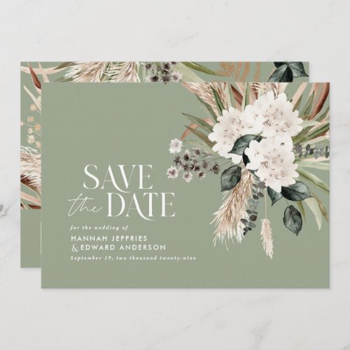 Modern rustic sage eucalyptus botanical QR code Save The Date