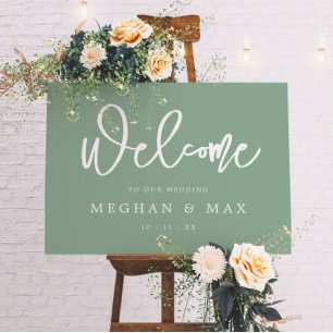 Modern Rustic Sage Green Wedding Welcome Sign