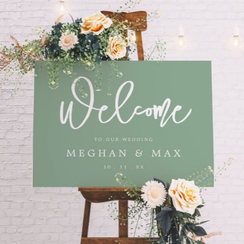 Modern Rustic Sage Green Wedding Welcome Sign