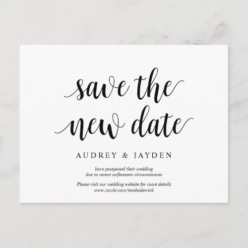 Modern rustic Save the new date wed postponed Postcard