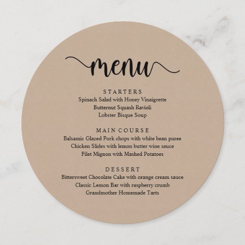 Modern Rustic Script Brown Kraft Wedding Dinner Menu