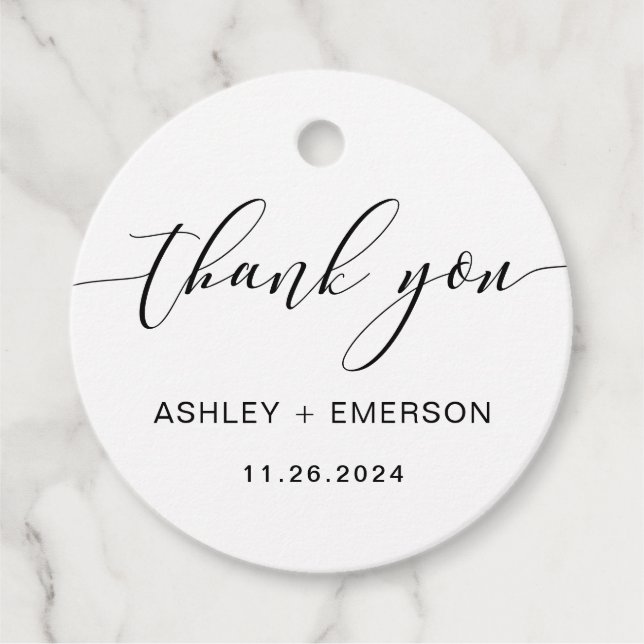 Modern Rustic Script Calligraphy Wedding Favor Tag (Front)