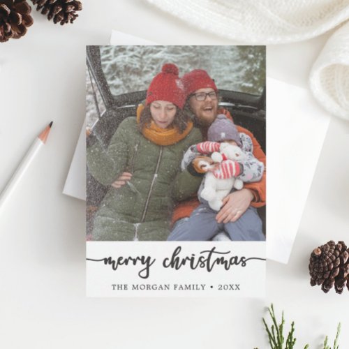 Modern Rustic Script Christmas Photo Card