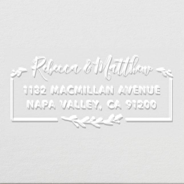 Modern Rustic Script & Leaves Return Address Embosser (Design)