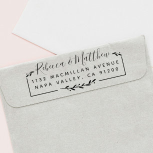 Modern Rustic Script & Leaves Return Address Rubber Stamp