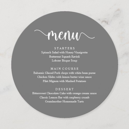 Modern Rustic Script Wedding Dinner Menu