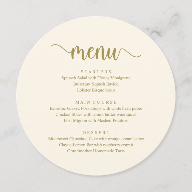 Modern Rustic Script, Wedding Dinner Menu (Front)
