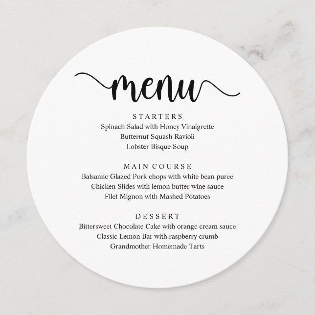 Modern Rustic Script, Wedding Elopement Dinner  Menu (Front)