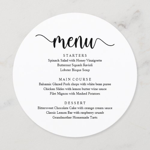 Modern Rustic Script Wedding Elopement Dinner  Menu