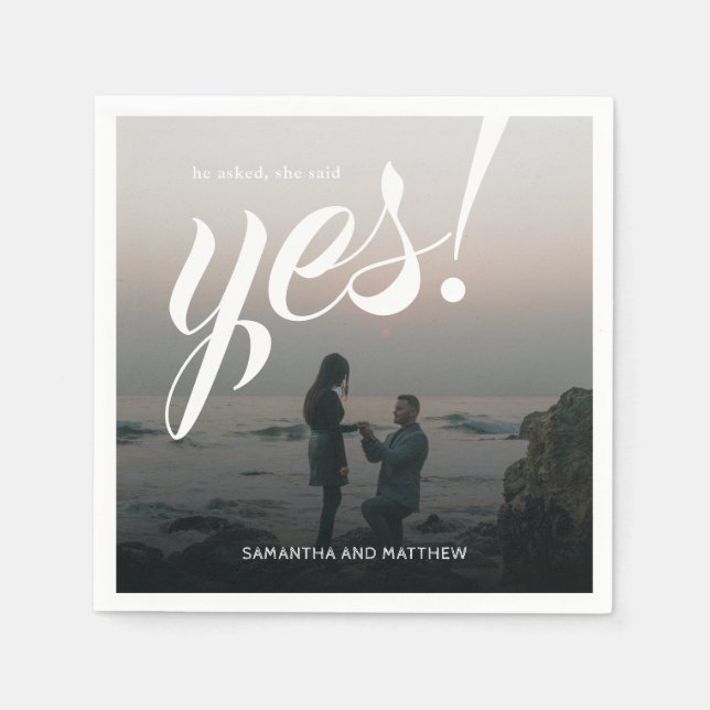 Modern Rustic She Said Yes Engagement Photo Party Napkins (Front)