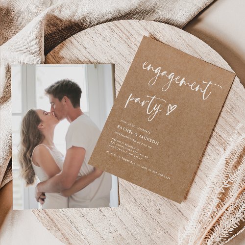 Modern Rustic Simple Calligraphy Engagement Party Invitation