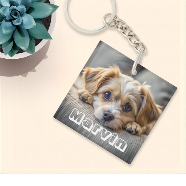 Modern Rustic Simple Custom Pet Photo Keychain (Creator Uploaded)