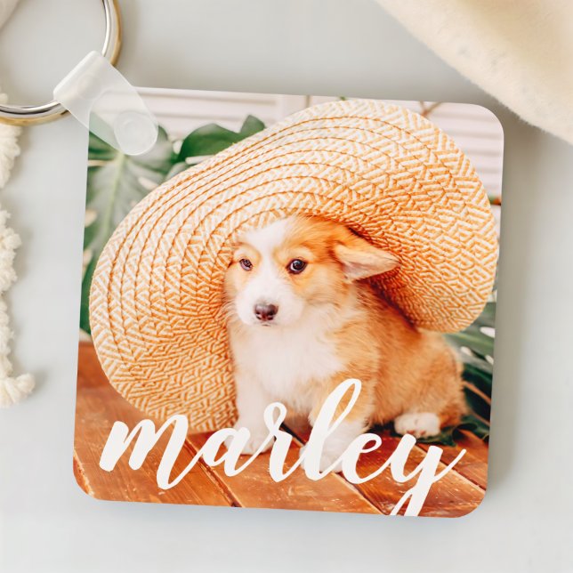Modern Rustic Simple Custom Pet Photo Keychain (Creator Uploaded)