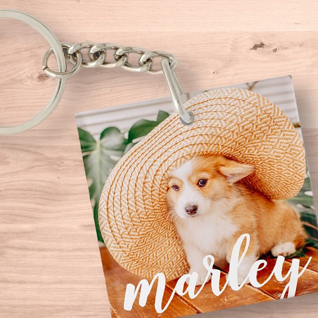 Modern Rustic Simple Custom Pet Photo Keychain (Creator Uploaded)