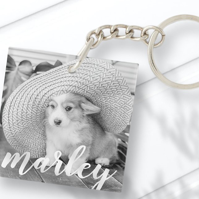 Modern Rustic Simple Custom Pet Photo Keychain (Creator Uploaded)