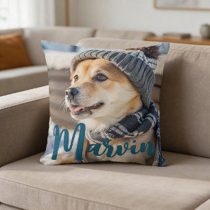 Modern Rustic Simple Custom Pet Photo Throw Pillow