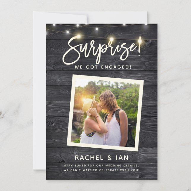 Modern Rustic Snapshot Surprise Engagement Photo S Save The Date (Front)