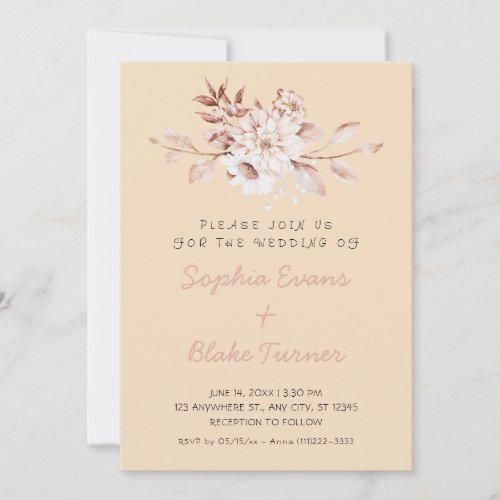 Modern Rustic Soft Floral Light Brown Wedding Invitation