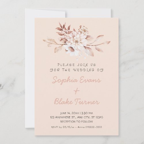 Modern Rustic Soft Floral Pink Cream Wedding Invitation