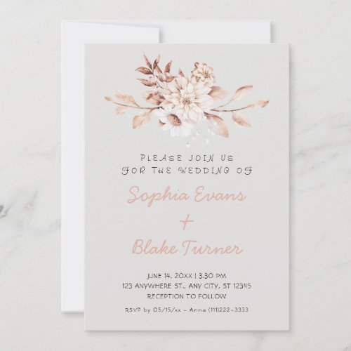 Modern Rustic Soft Floral Platinum Gray Wedding Invitation