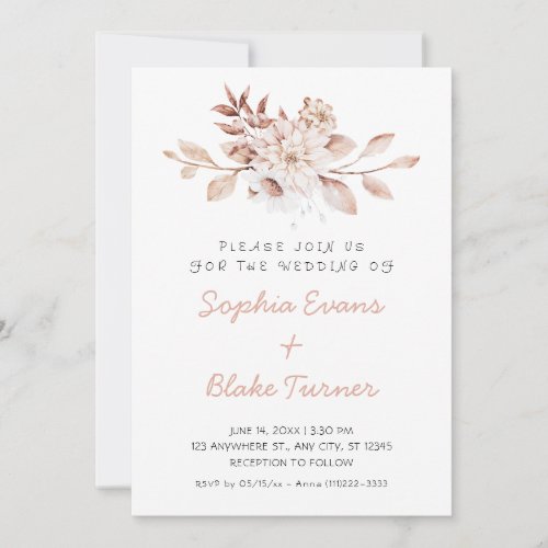 Modern Rustic Soft Floral White Wedding Invitation