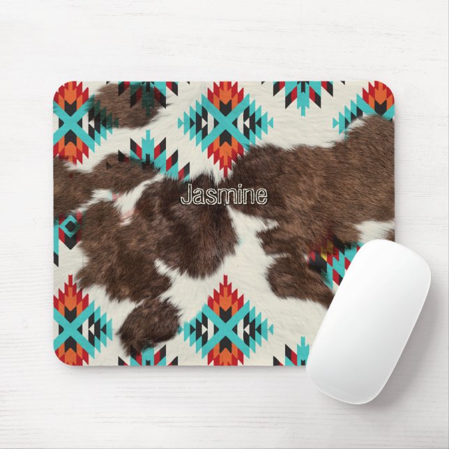 Modern Rustic South Western Cowhide Atzec Pattern Mouse Pad (With Mouse)