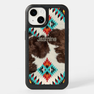 Modern Rustic Southwestern Cowhide Name OtterBox iPhone 14 Case