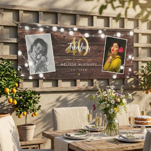 Modern Rustic String Lights Gold Fab 40th Birthday Banner