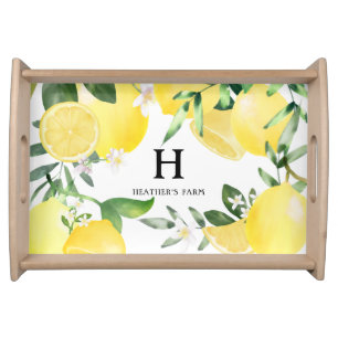 Modern Rustic Summer Lemon Yellow Monogrammed Serving Tray