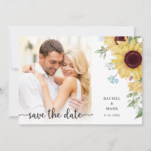 Modern Rustic Sunflower Floral Wedding Save The Date